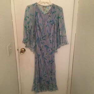 Vintage light blue-green floral dress